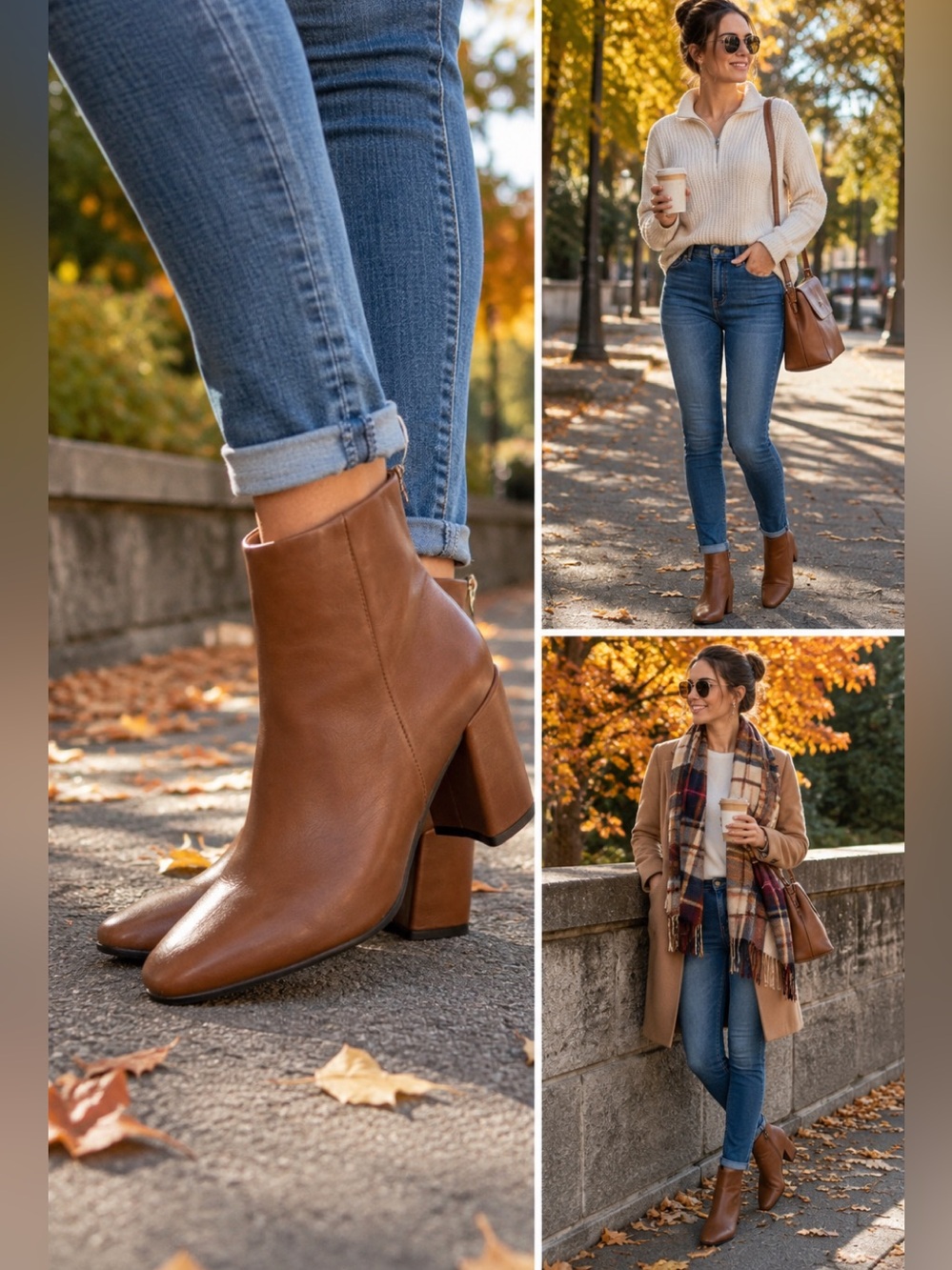 Sheln Camel Brown Faux Leather Ankle Boots Chunky Block Heel Size 9 NWOB